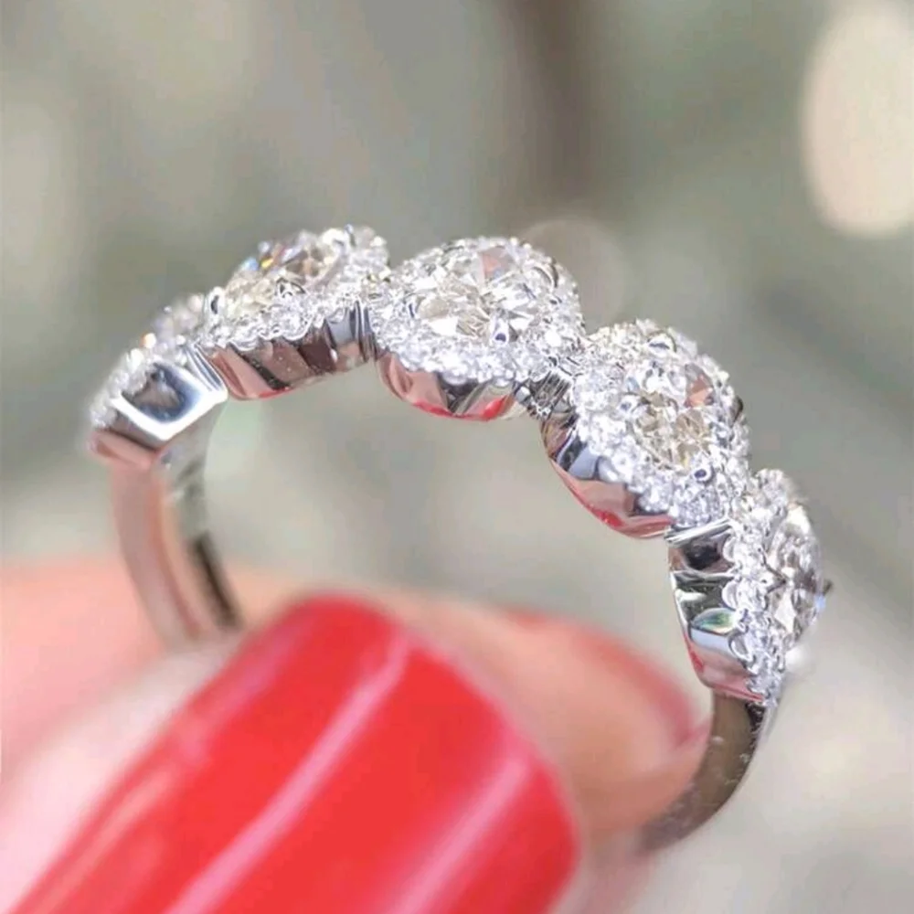 Sterling Silver NEW Halo Cubic Zirconia Wedding Engagement Ring SIZE 7